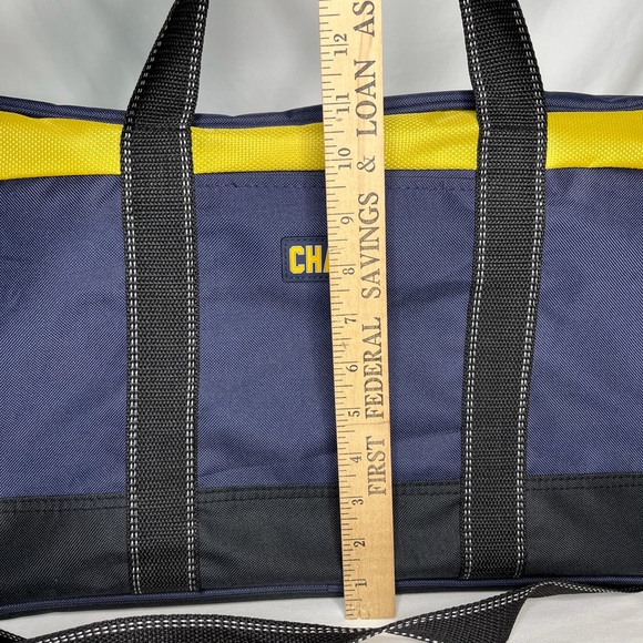New Chaps Duffle Bag Navy Blue / Yellow/ Black 21”x11”x10” Adjustable Strap - Picture 6 of 16